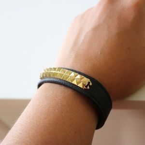 BCBGeneration Black Leather and Gold Cuff Bracelet